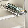 Dish Storage Rack Drawer Type Carbon Steel Frame Wooden Handle Organizer Rational Use of Space Drying Rack for Kitchen