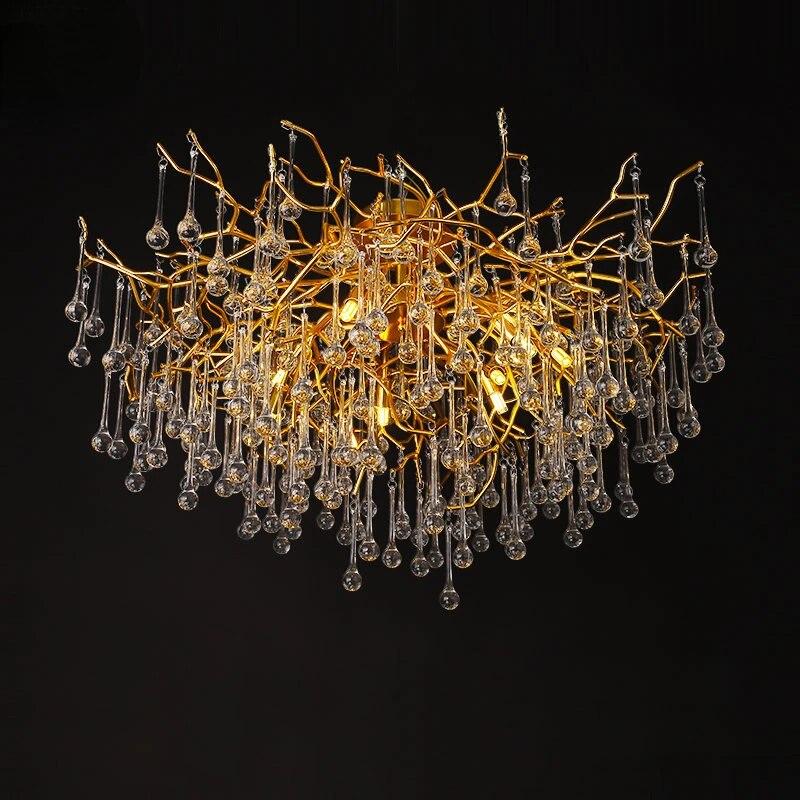 Gold Ceiling Chandelier Led Lighting for Room Large Ceiling Light Fixtures Living Room Hotel Hall Art Decor Crystal Lamp