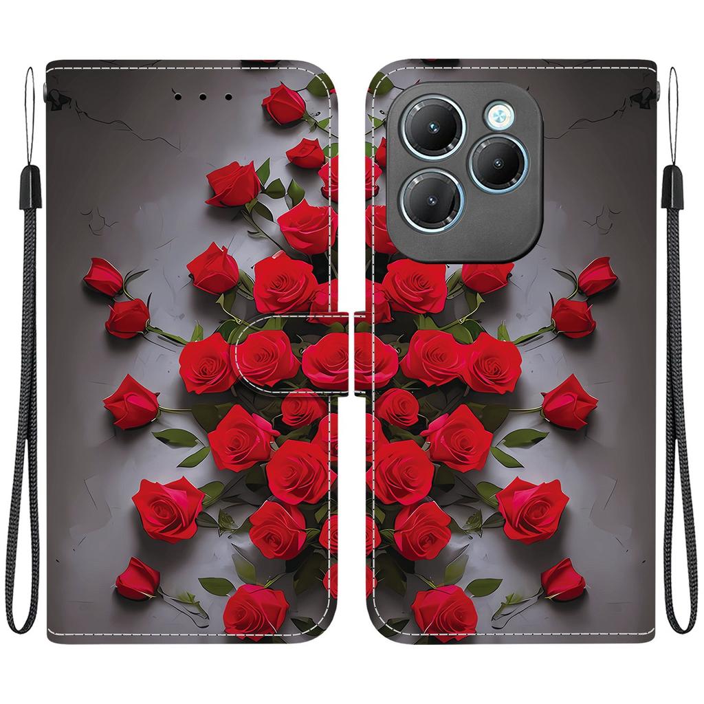 Handmade PU Leather Flip Case for Infinix Hot 40 / Hot 40 Pro Anti-Slip Shockproof Cover with Wrist Strap & Heart/Rose Cat Designs