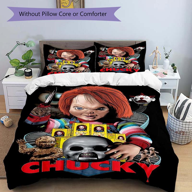 

3pcs The Ultimate Horror Doll Chucky Quilt Cover Set (1 Quilt Cover + 2 Pillowcases Without Pillow Core), High-Definition Printing for Home and D 135x200cm