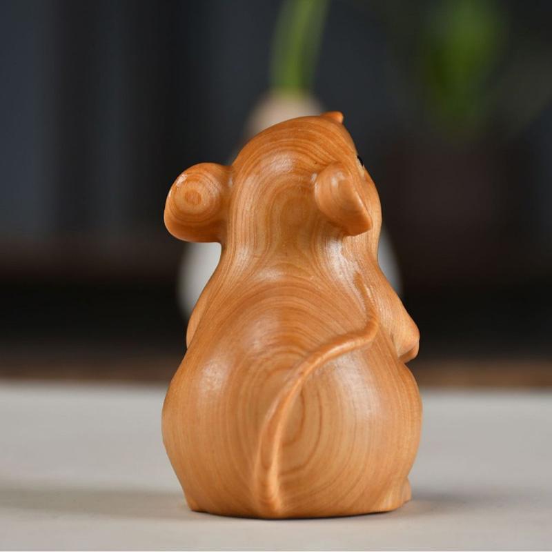 Natural Cypress Animal Hamster Small Statue  Cute Home Room Car Decoration Ornaments Chinese-style Zodiac Sign Gift