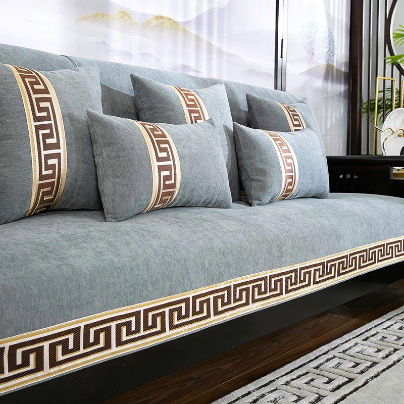 Chinesisches festes Sofatuch für Wohnzimmer, klassische, rutschfeste blaue Sofabezüge, Sitzpolster, schlichter Chenille-Couchbezug