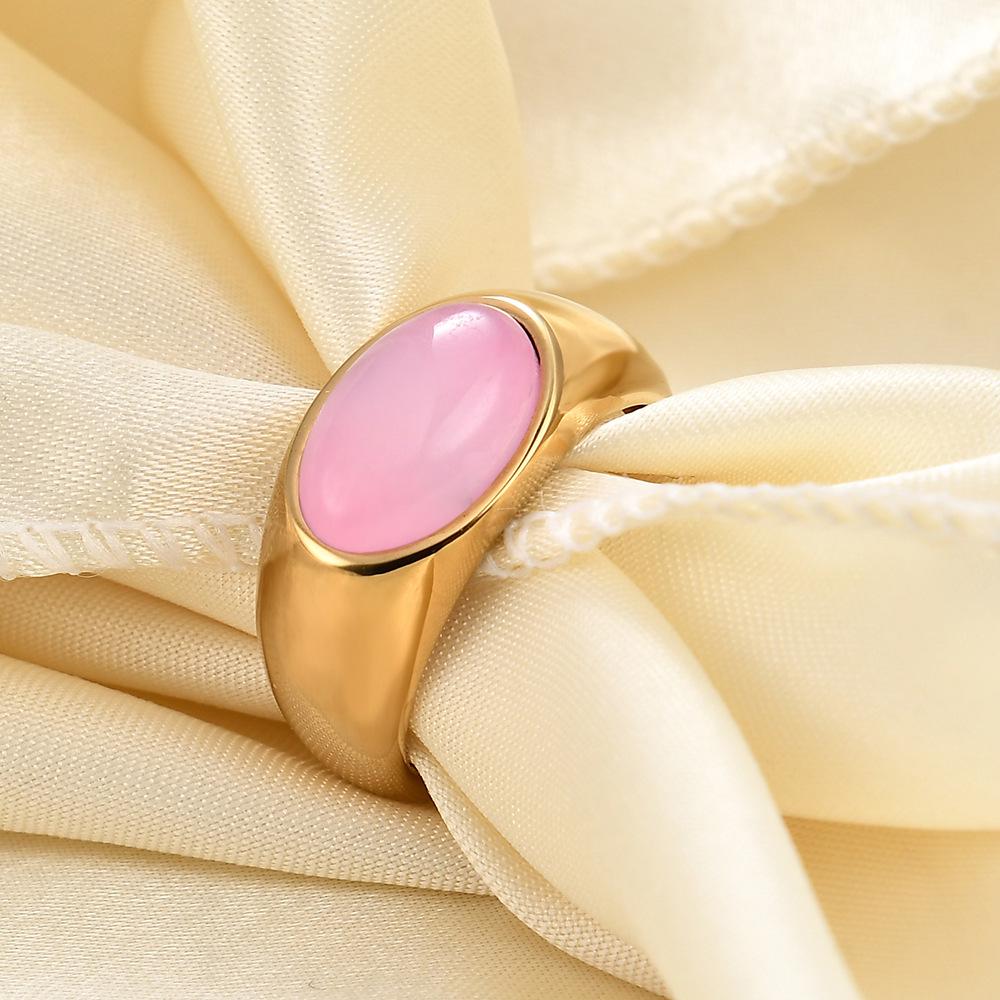 Retro 11MM Oval Natural Stone Stainless Steel Ring for Women Size 9