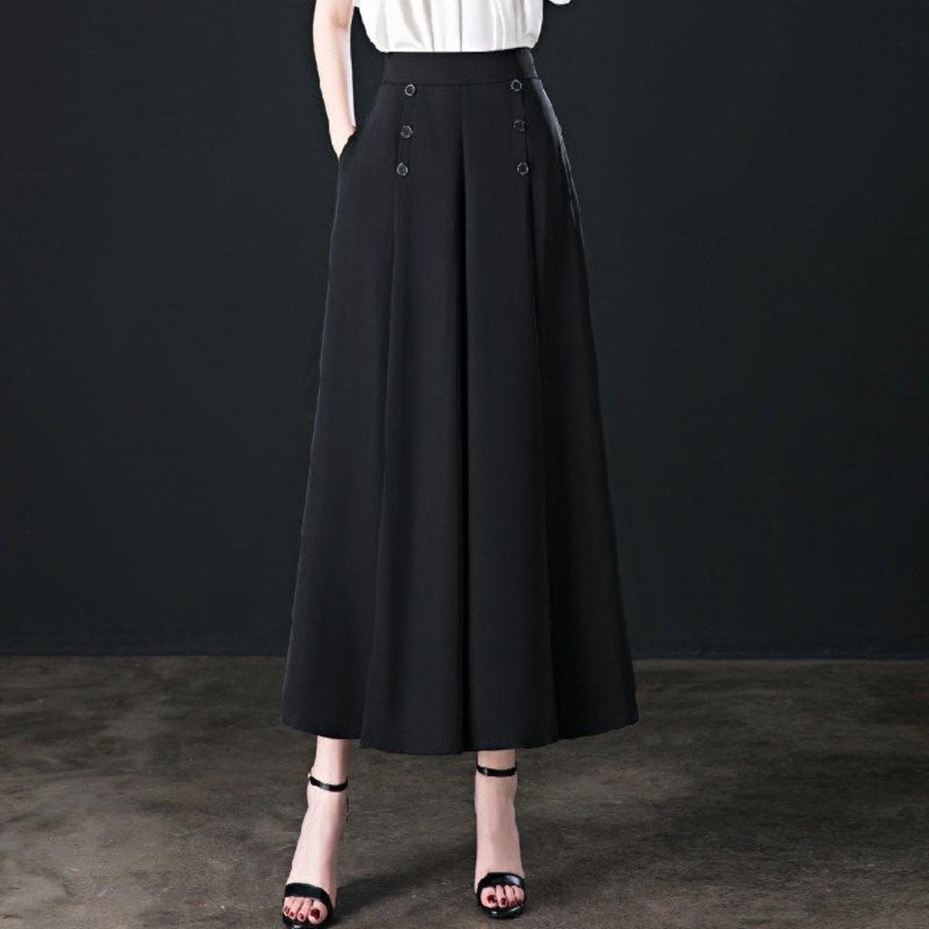 Women's High Waist Wide Leg Pants Loose Fit Street Style Casual Culottes Skirt Pants With Pockets