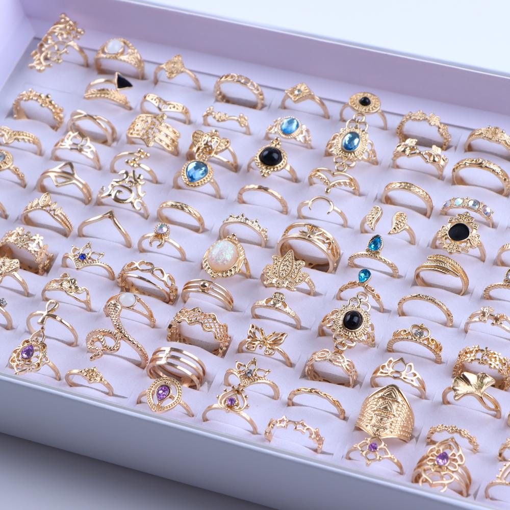 20Pcs/Lot Vintage Bohemia Geometry Flowers Leaf Rings For Charm Women Mix Style Color Fashion Jewelry Gift Accessories