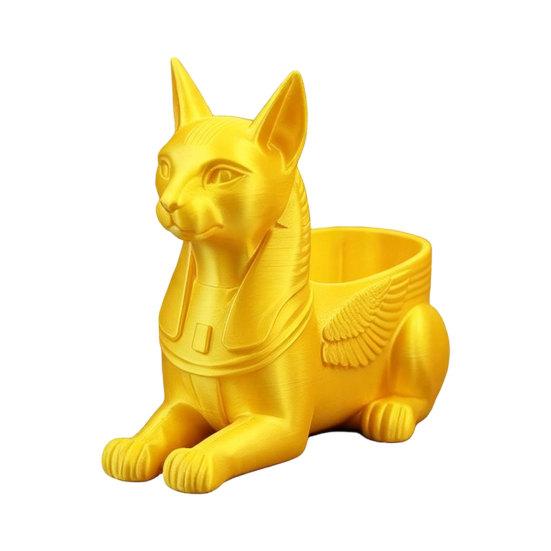 Egyptian Cat Statue, 3D Printed Bastet Figurine with Storage, Mythical Creature Desk Organizer for Home Office, Collectible Gift золотистый