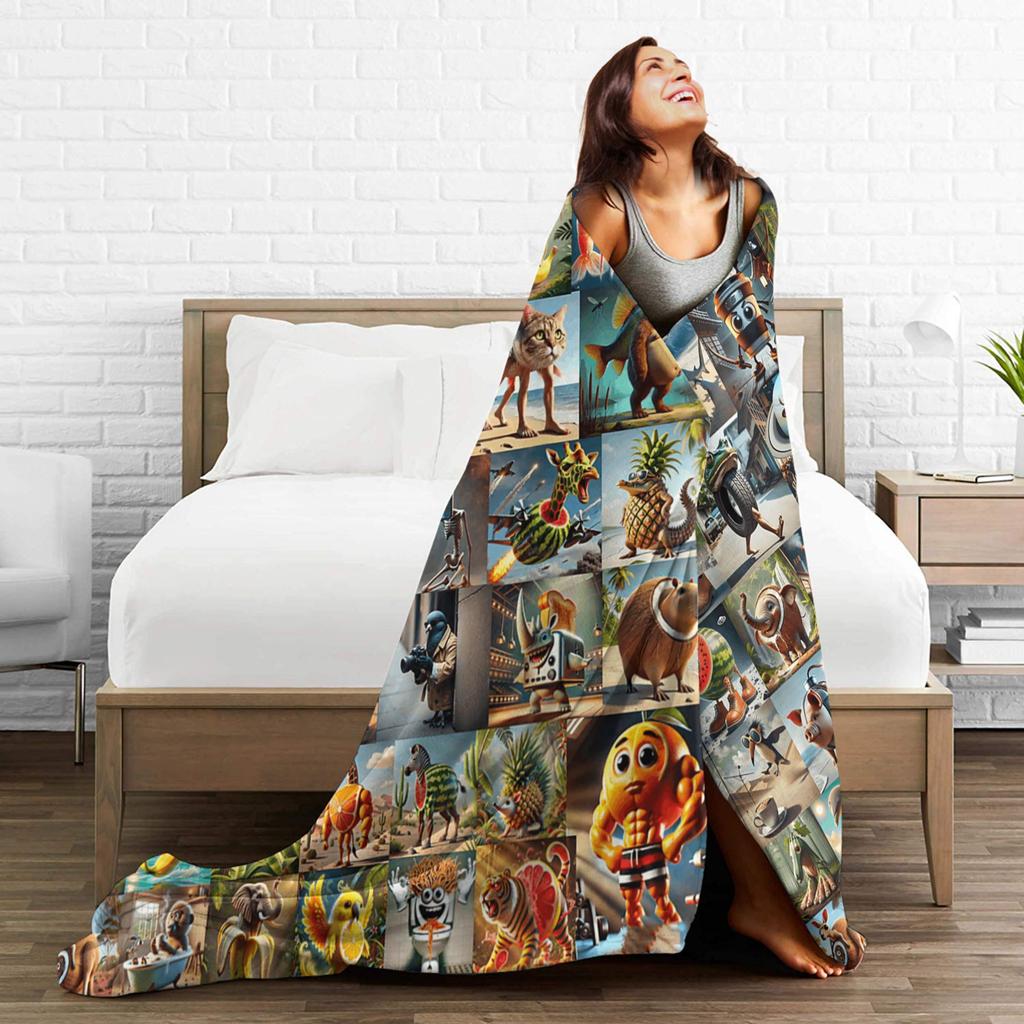 Warm Soft Blanket Funny Italian Brainrot Memes Compilation Bedding Throws Flannel Bedspread For Couch Chair Sofa Bed Bed Cover