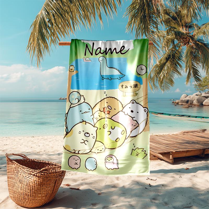 Personalized customized proof beach towel with Sumikko Gurashi pattern - soft, absorbent,quick-drying,perfect swimming,camping&bathing