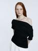 MUSEE Saint-Germain Unbalanced Off-Shoulder Jersey Top_Black