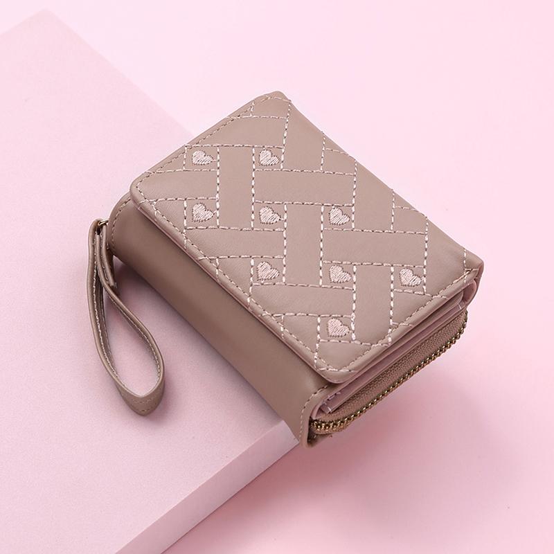 Women Wallet Tri Fold Card Bag PU Multi Objects Pocket Short Fashion Embroidered Love Pattern Ulti-card Slot Coin Purse 2025 NEW