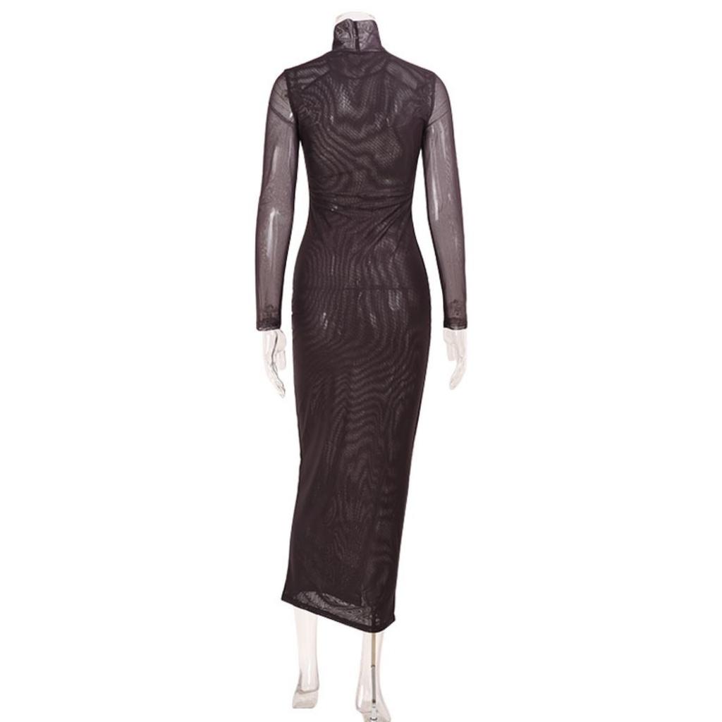 LYRIA Fashion Women's Maxi Dresses Printed Turtleneck Regular Long Sleeves Sheath Slim Fit Eyes Causal Streetwear Vestidos