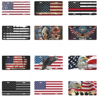 Plaque d'immatriculation en métal Aigle chauve Drapeau américain USA Patriotique Aluminium Voiture Avant Plaque Personnalisée 12x6 Pouces