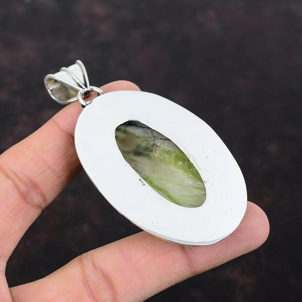 Grüner Aragonit-Anhänger, 925er-Sterlingsilber-Anhänger, handgefertigter Vintage-Schmuck, sehr hübscher Edelstein-Anhänger, Geschenk für ihn, neuester Design-Schmuck