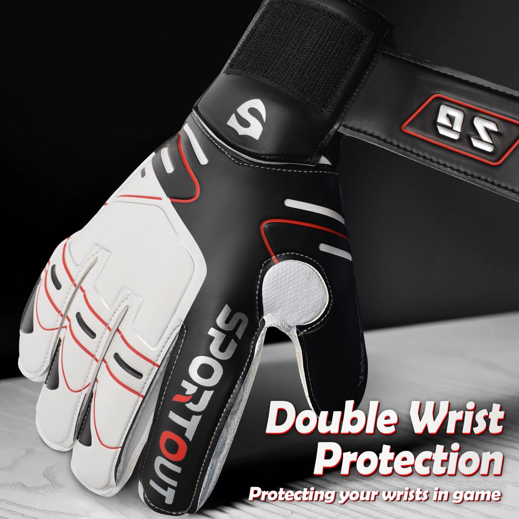Sportout Guanti da Portiere da Giovane e Adulto, Forte Presa per le Parate Più Difficili, con Fingerave e Lattice 4+3MM