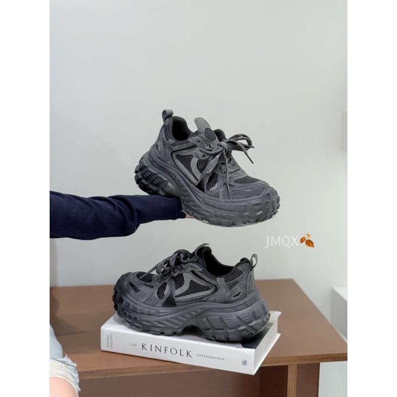 

Leather double shoelaces dad shoes women s autumn new thick-soled heightening women s fashion versatile casual sports shoes tide 35 серый