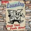 Vintage HEMITONG Laundry Metal Sign "Drop Your Pants Here" - Garage Wall Decor with Rat Rod Stickers, Ideal Gift