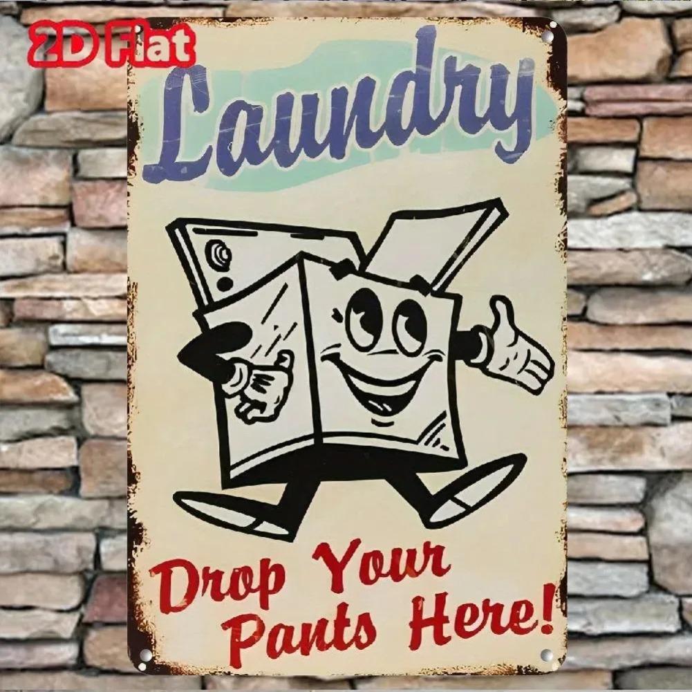 Vintage HEMITONG Laundry Metal Sign "Drop Your Pants Here" - Garage Wall Decor with Rat Rod Stickers, Ideal Gift
