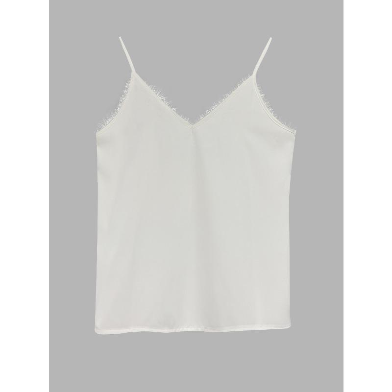 White Women's Tank Tops Summer Sleeveless Strap Outer Lace V-neck Camisole Vest Fashion Elegant Sexy Loose Casual Base Slim Fit Office Ladies Camis