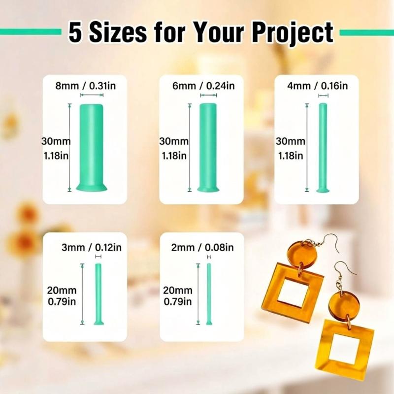 Resin Hole Punch Set for Jewelry Making, Multi Size Silicone Punch Pegs In Storage Box for Pendant and Earring Hole Making Projects