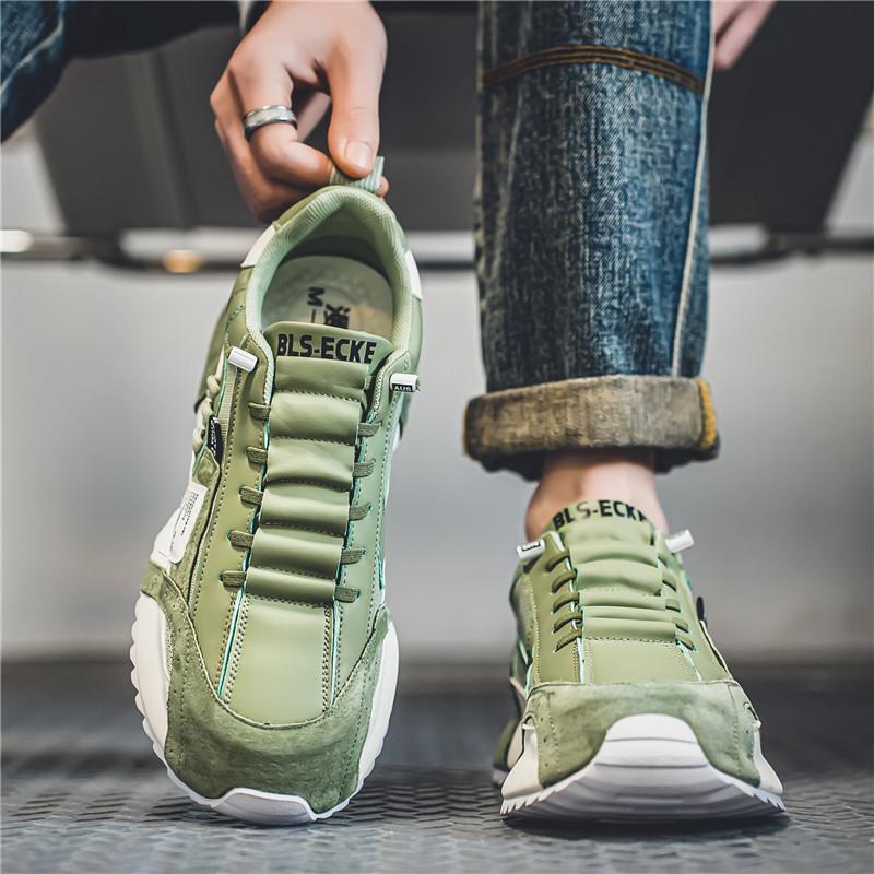 Fashion Spring Luxury Sneakers Platform Fashion Sports Casual Shoes Green Leather Sneakers Men Shoes Thick Sole Non-slip Running Shoes