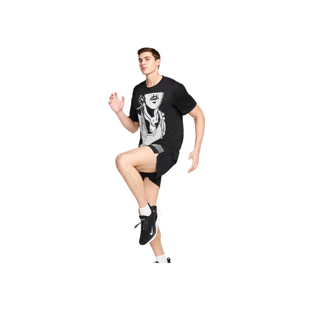 Nike Rise 365 Run Energy Printed Quick-Dry Straight-Cut Crew Neck Short Sleeve SS24 Regular Shoulder T-Shirt Men Tops Black FN3997-010