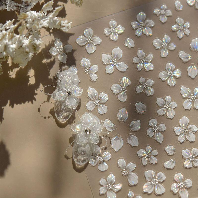 

Jelly Crystal Flower Nail Sticker Best Selling Fairy Shell Light Five Petal Flower Three-Dimensional Relief with Adhesive Tape Nail Decals Jelly TO4846 White