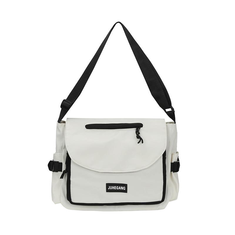 Solid Color Simple Nylon Cloth College Student Canvas Bag Street Locomotive Trendy Core Camp Mailman Bag New Bag