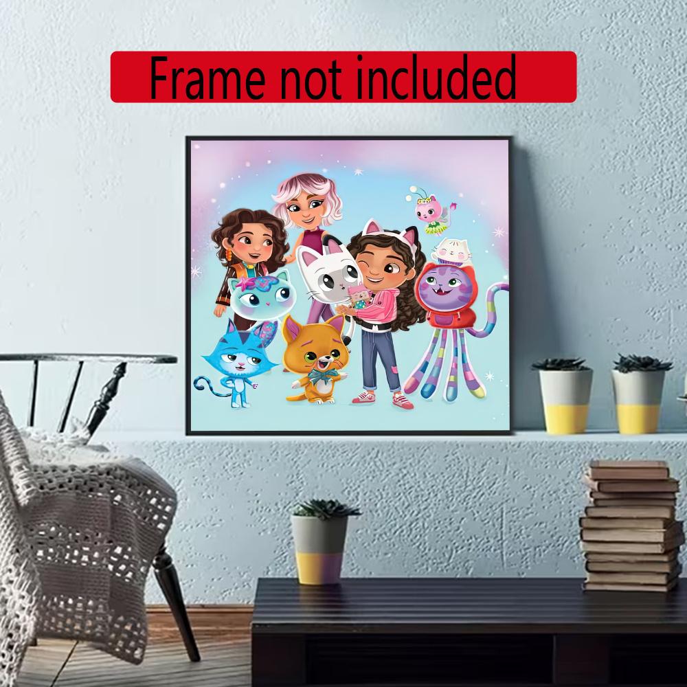 Cartoon Cute Gabbys Style 5D Diamond Painting Round Diamond Rhinestones Mosaic Diamond Embroidery Wall Paintings Rhinestones Gift Frameless