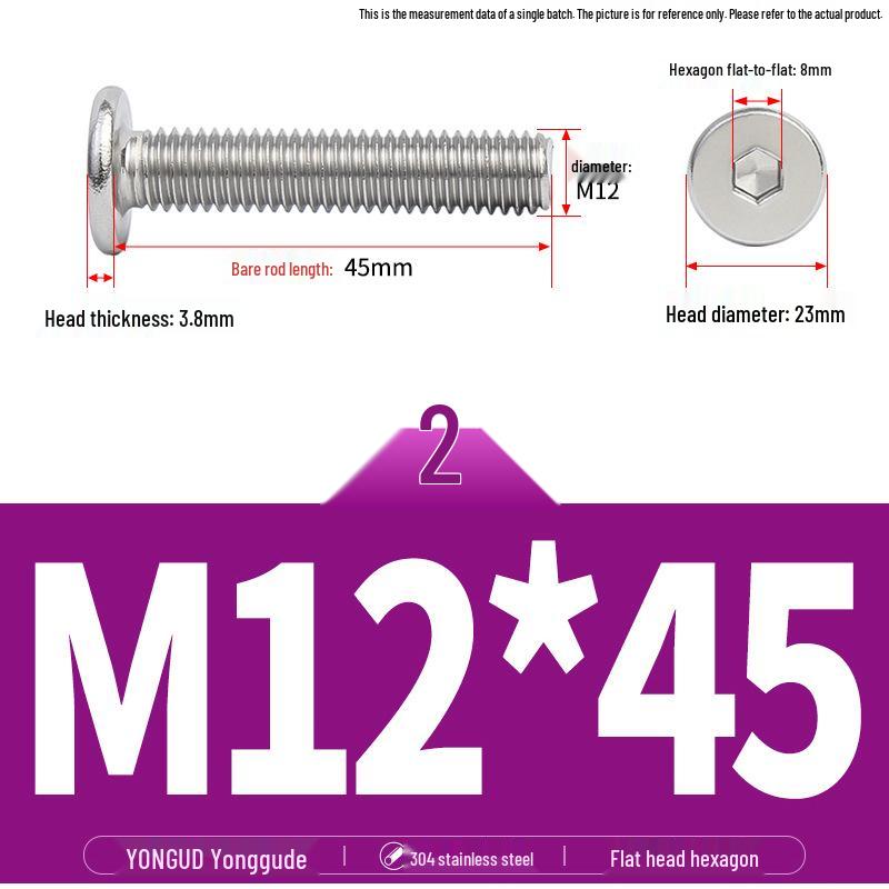 304 Stainless Steel Ultra-Thin Flat Head Hex Socket Bolt, M2-M12