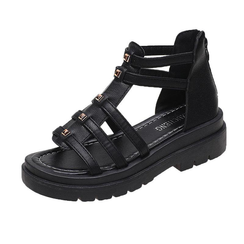 Women's shoes 2025 summer new Roman sandals women's flat thick heel fairy wind hollow platform college wind open-toed shoes