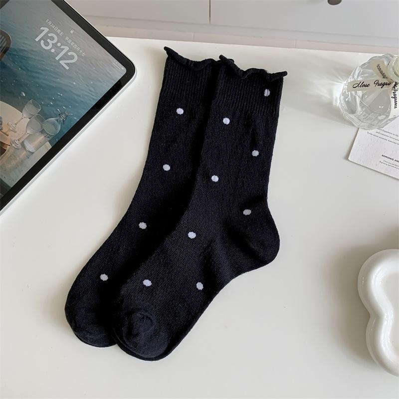 Women's Polka Dot Rolled-up Socks, Women's Mid-calf Socks, Summer Thin Perforated Mesh Breathable Pile Socks for Women