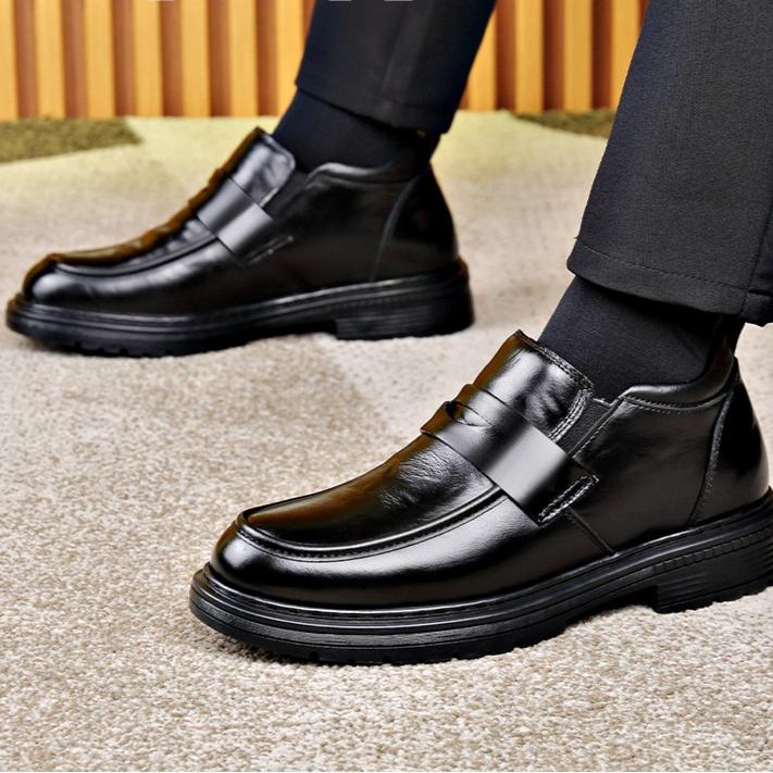 Autumn and Winter Wool Men's Leather Shoes High Quality  Leisure Business and Office Outdoor Warm Gentleman Shoes