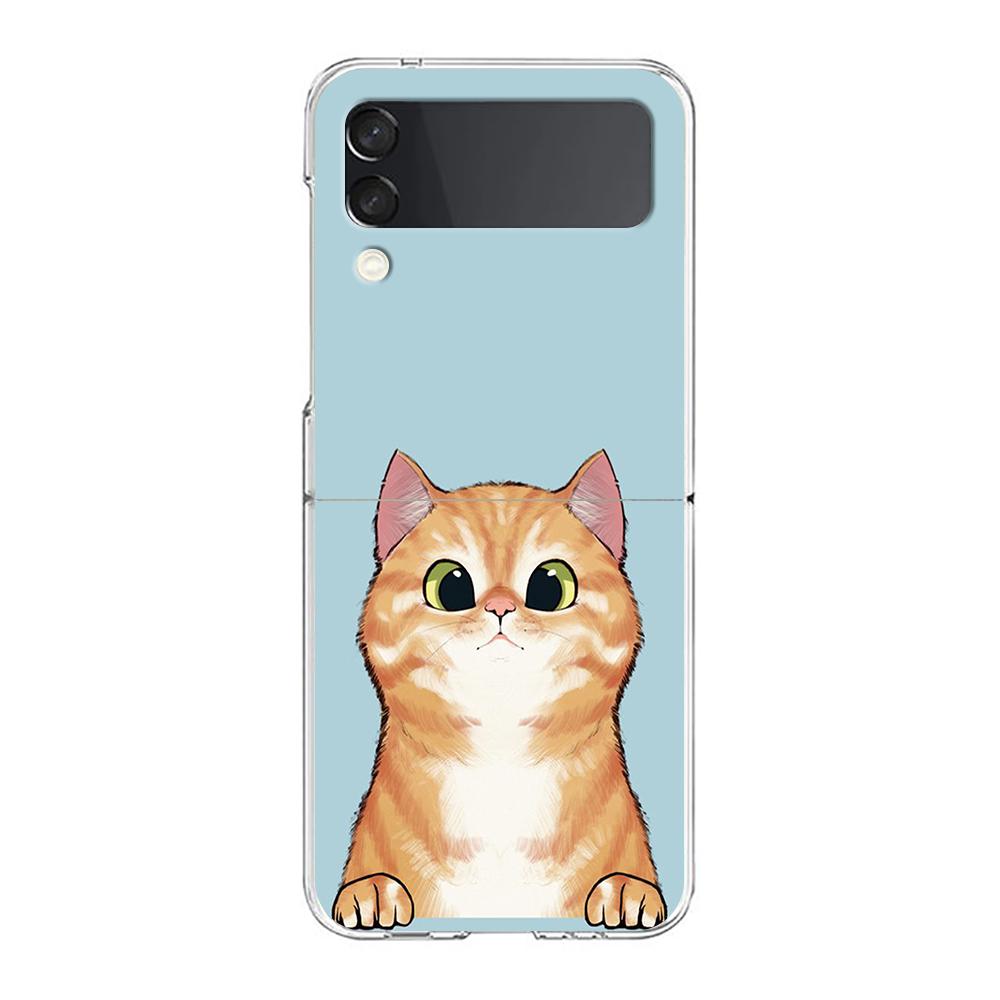 Cat Cute Kitten Cartoon For Samsung Galaxy Z Flip 3 4 5 Hard Folding Clear PC Phone Case For Samsung Z Flip3 Back Cover Bumper
