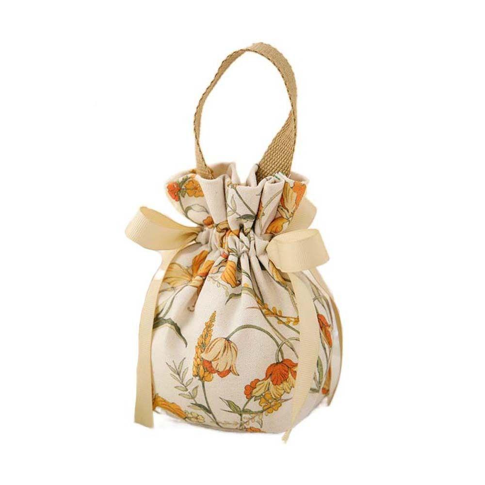 

Tope Handle Canvas Drawstring Bag Large Capacity Festive Sugar Bag Flower Wrist Bag Wedding жовтий