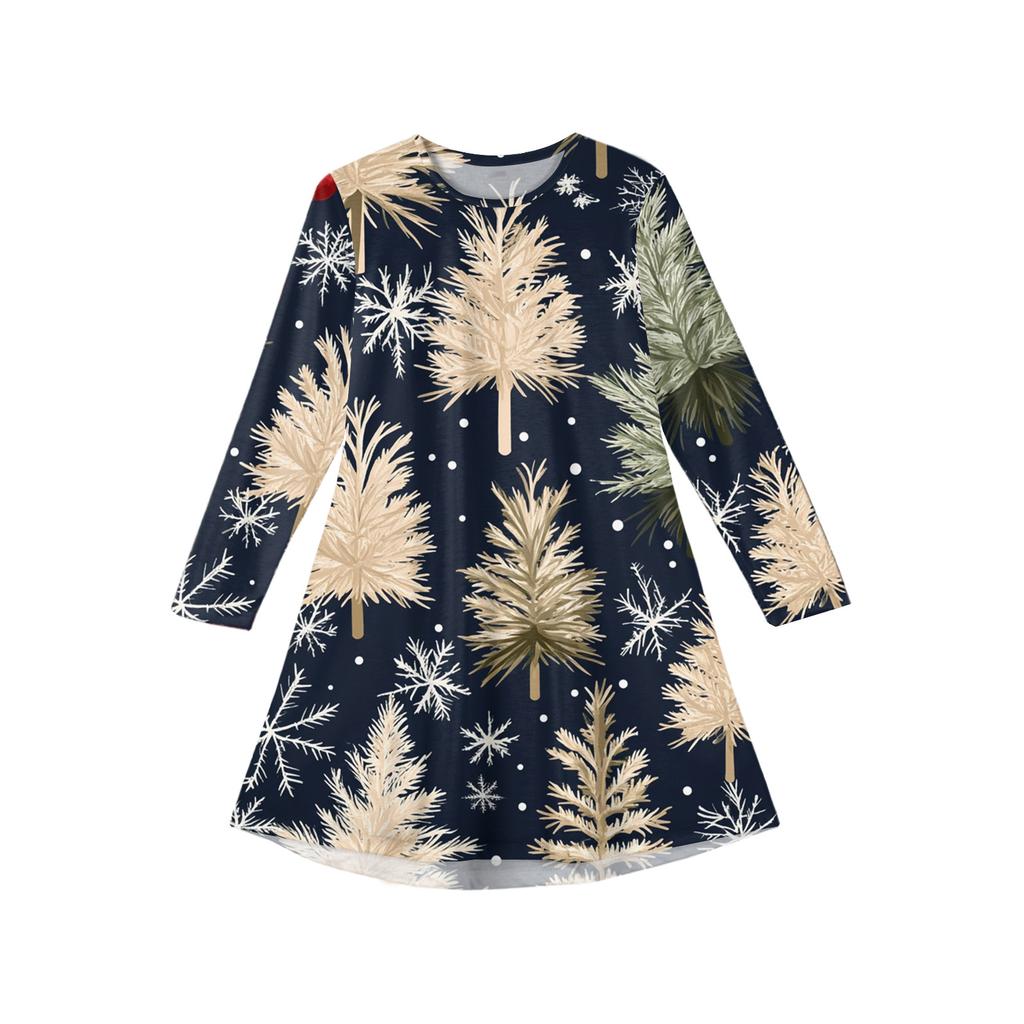 Christmas Day Girls' Long Sleeve Dress - Color Pocket Dress