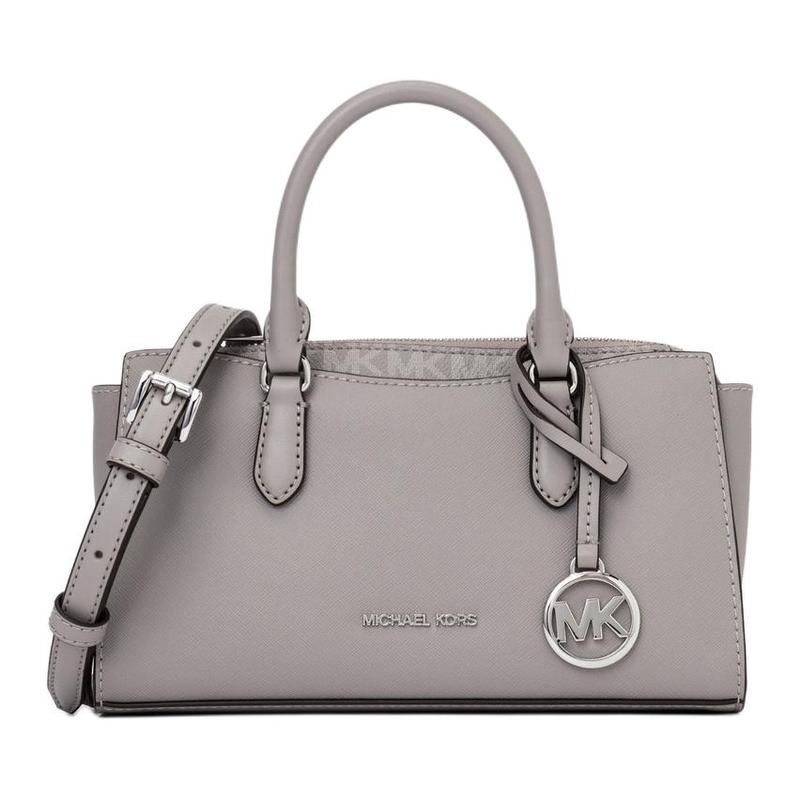 MICHAEL KORS ARDEN Silver Metal Logo Charm Coated Canvas Shoulder Handbag Small Women s Gray серебряный