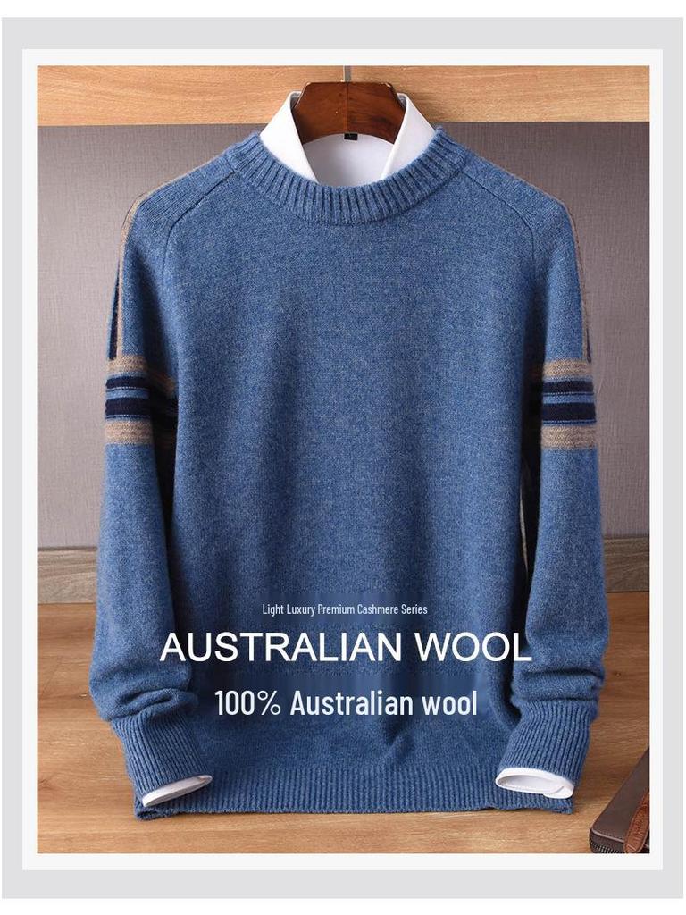Men's Autumn Winter Cashmere Round Neck Thin Fashion Pullover Loose Wool Knit Sweater