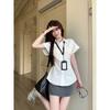 Korean White Polo Collar Short-sleeved Shirt Women's Summer Pleated Slim-fit Shirt Design Temperament Slim Top