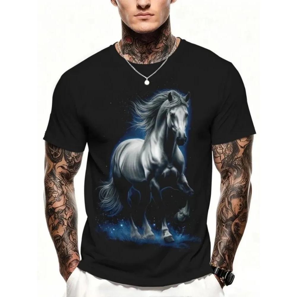 Fashionable Summer Comfortable Round Neck Short Sleeved T-shirt Colorful Animals 3d Printing Casual Loose Breathable Soft Plus Size Men's T-shirt