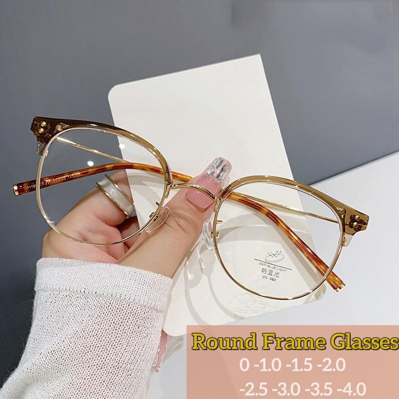 Men Women Anti Blue Lamp Eyeglass Fashion Round Frame Myopia Glasses Unisex Business Computer Near Sight Eyewear With Diopter
