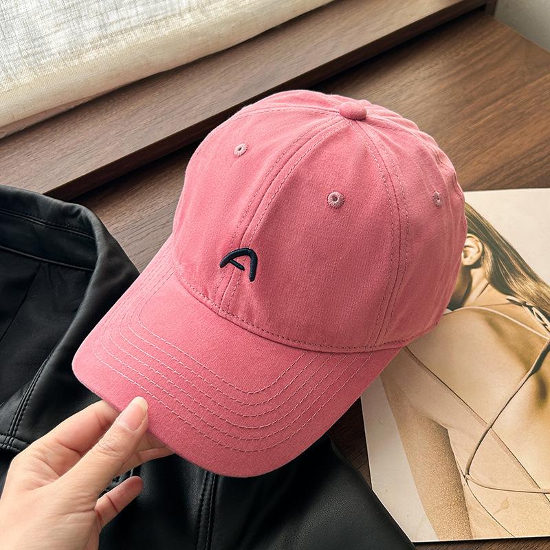 Simple Letter A Embroidered Baseball Hat for Women Korean Style Casual and Versatile Soft Top Couple Showing Their Faces with Small Duckling Hat