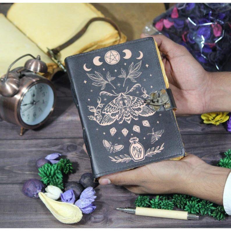 

Luna Moth Leather Journal: Blank Book of Shadows, Deckle Edge Paper 7 x 5 in - 100 page