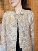 Women's Elegant Silk Jacquard Tang Suit Coat with Round Collar and Button Closure