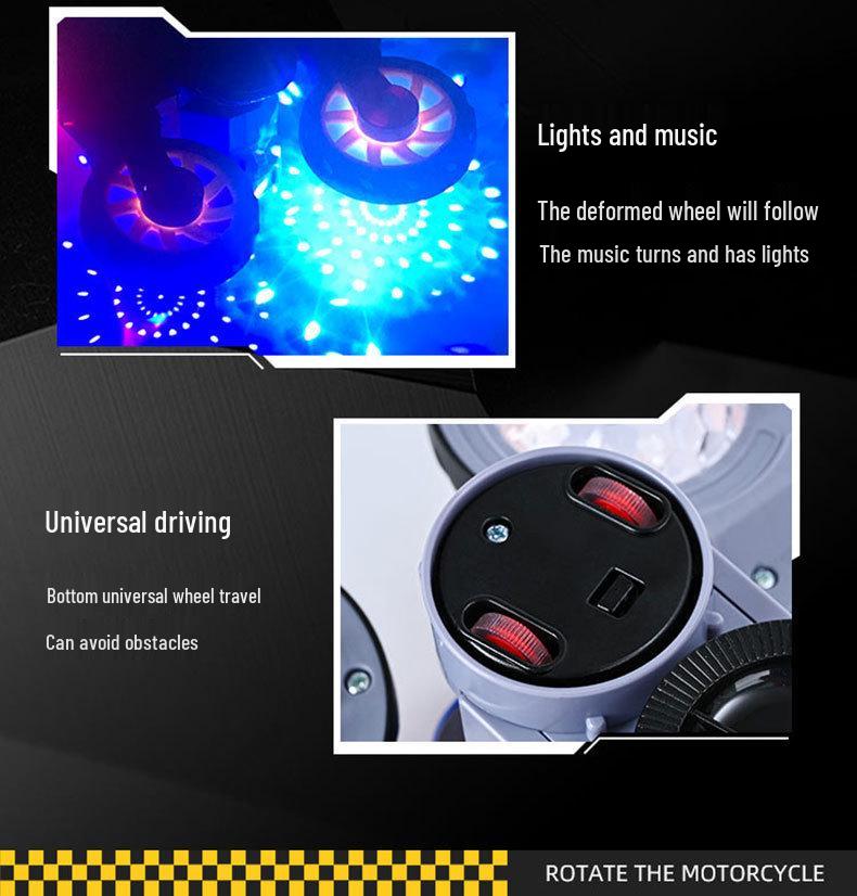 Transforming Motorcycle Toy for Toddlers 1-3: Cool Electric Rotating Bike with Music for Boys & Girls