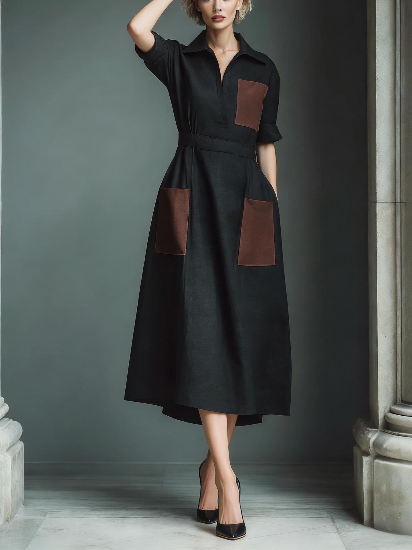 2026 Spring Retro Loose Long Lapel Dress for Women XXL