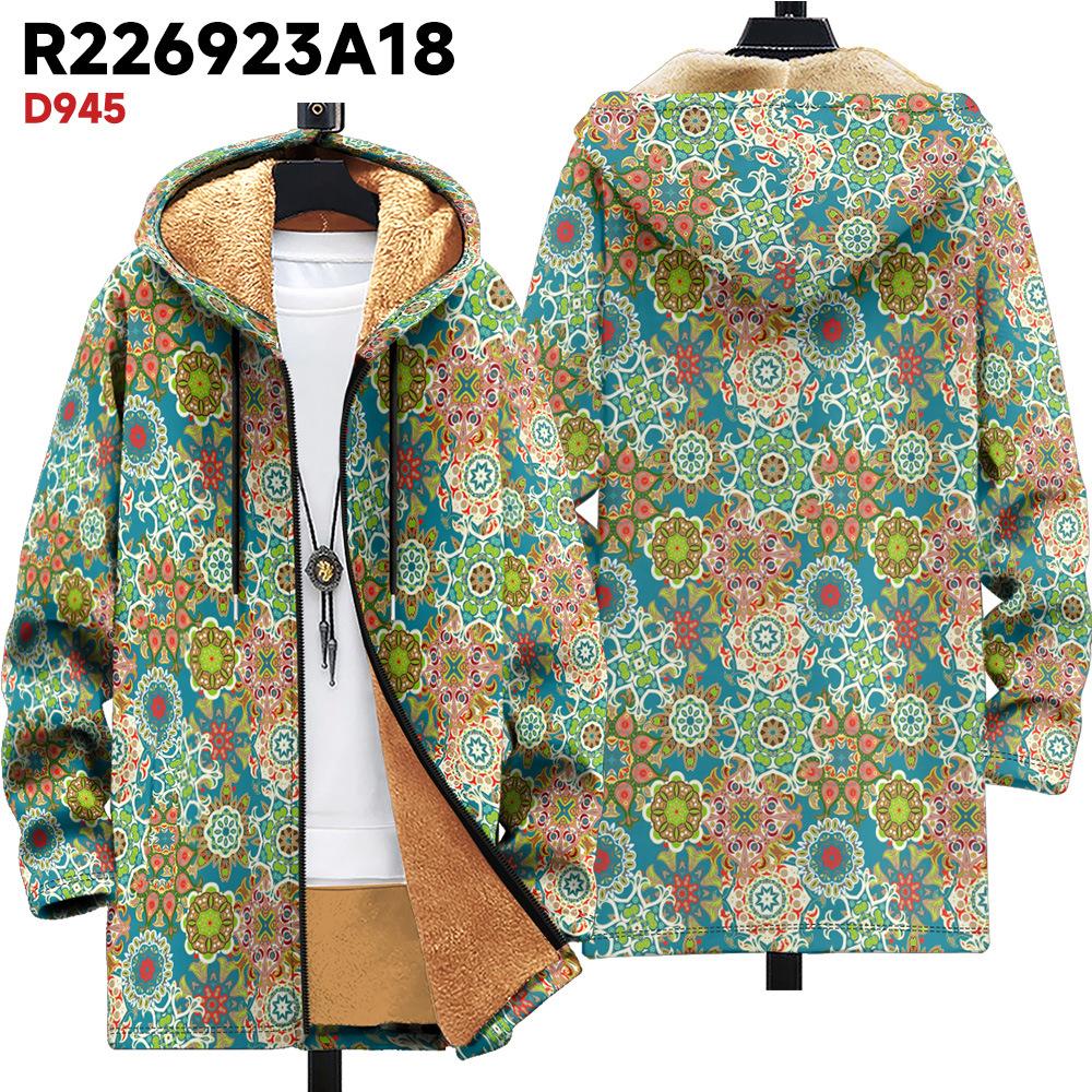 New Jacket Multi-colored Pattern Elements B1 Zipper Hooded Cardigan Thickened Winter Fleece Trendy Padded Clothes
