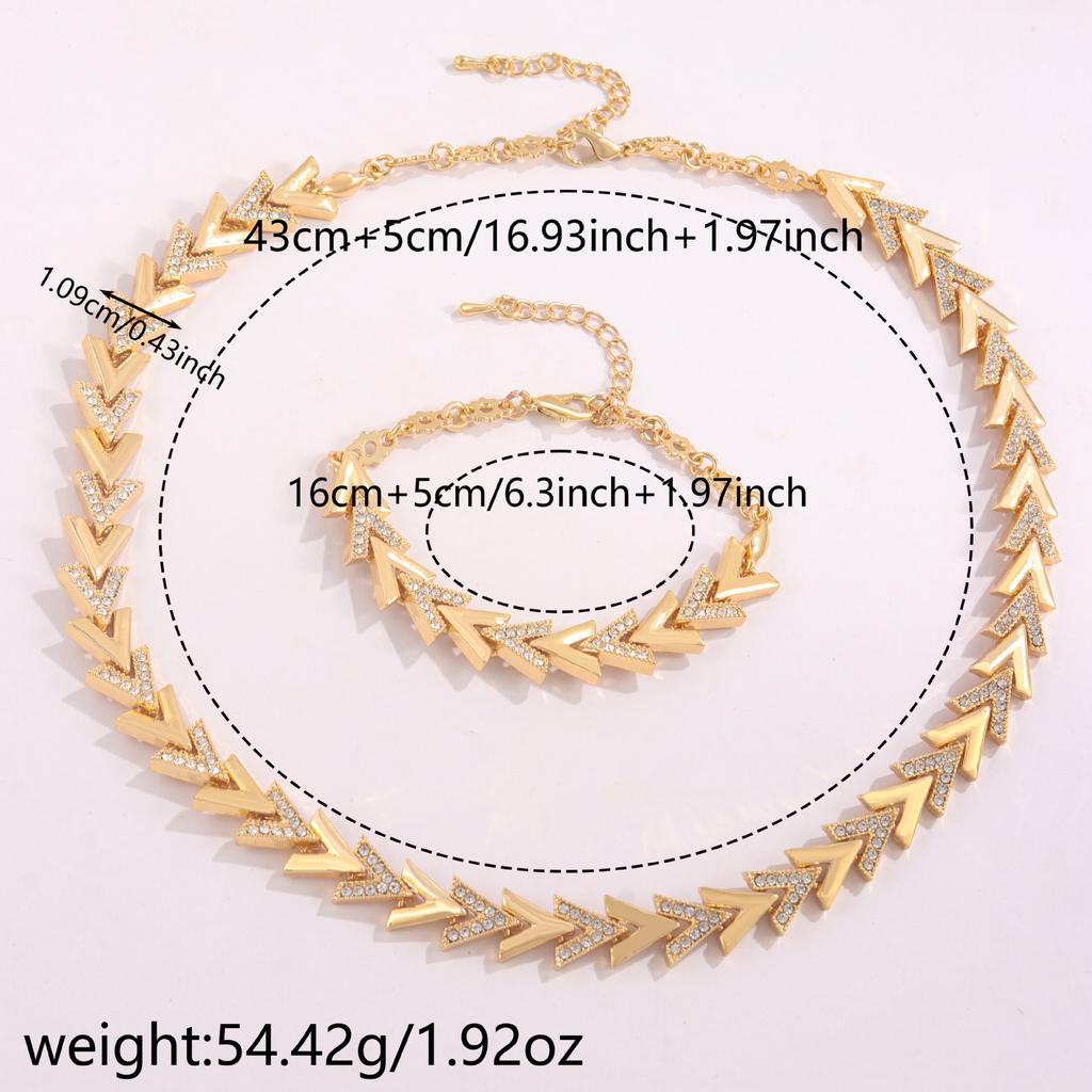 Luxury arrow-shaped diamond necklace and bracelet set for women, fashionable and versatile, European and American style, unique jewelry combination