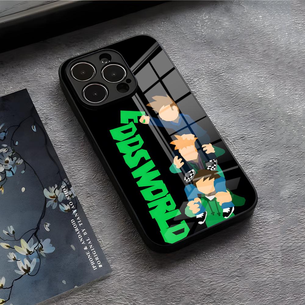 E-EddsworldS Anime Phone Case For IPhone 17 Air 16 E Pro Max 15 14 13 Mini 12 Pro 11 Max Plus Black Glass Cover