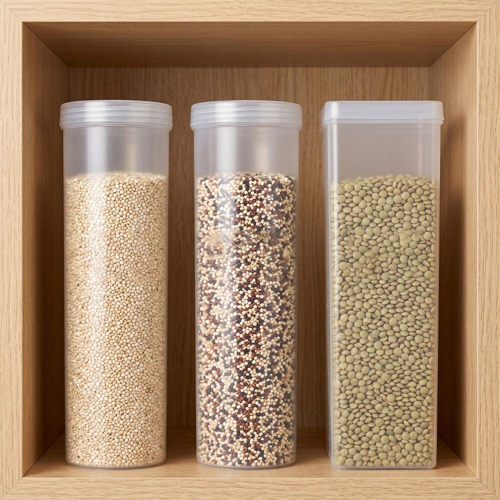 2PCS Transparent Food Storage Containers Round/Rectangular Pantry Organizer Spice Storage Box  Pasta