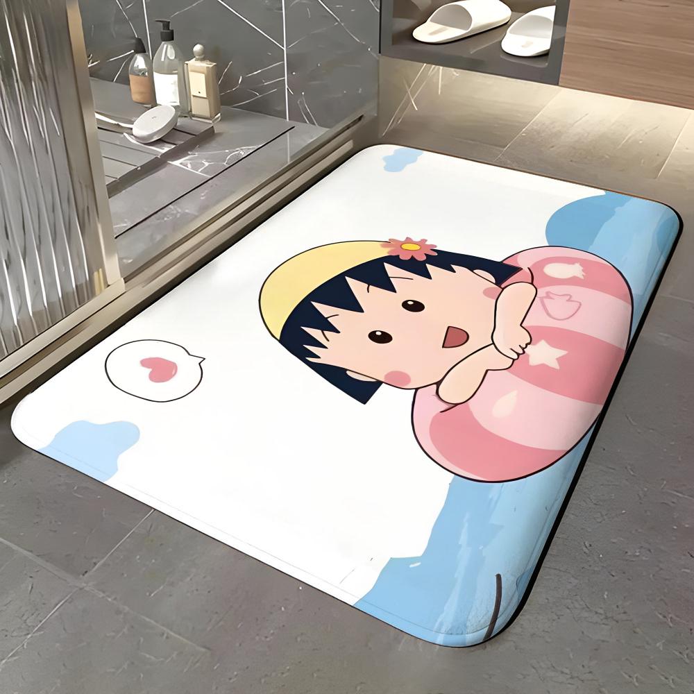 anime C-Chibi Maruko-chan Floor Mat Soft Flannel Entrance Door Mat Non Slip Absorbent Bathroom Bedroom Floor Rug